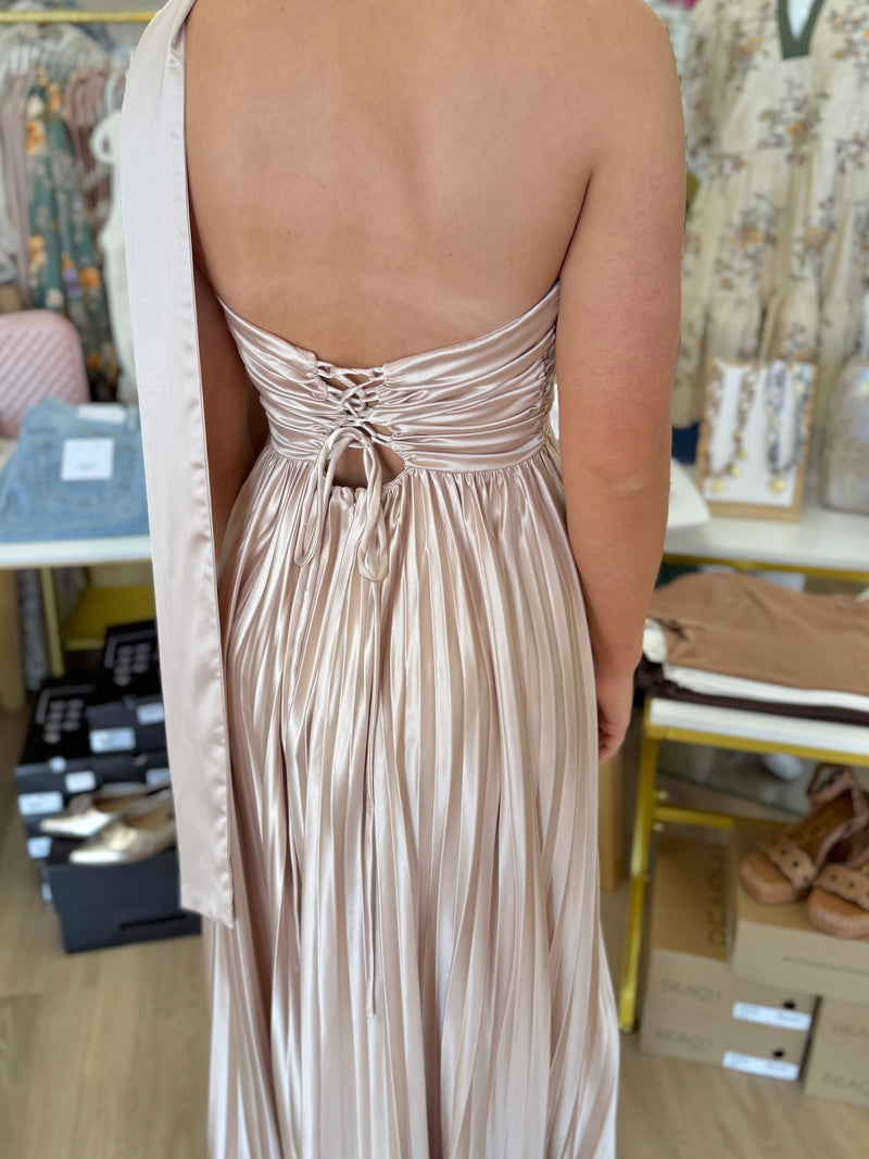 Champagne Satin Maxi Dress