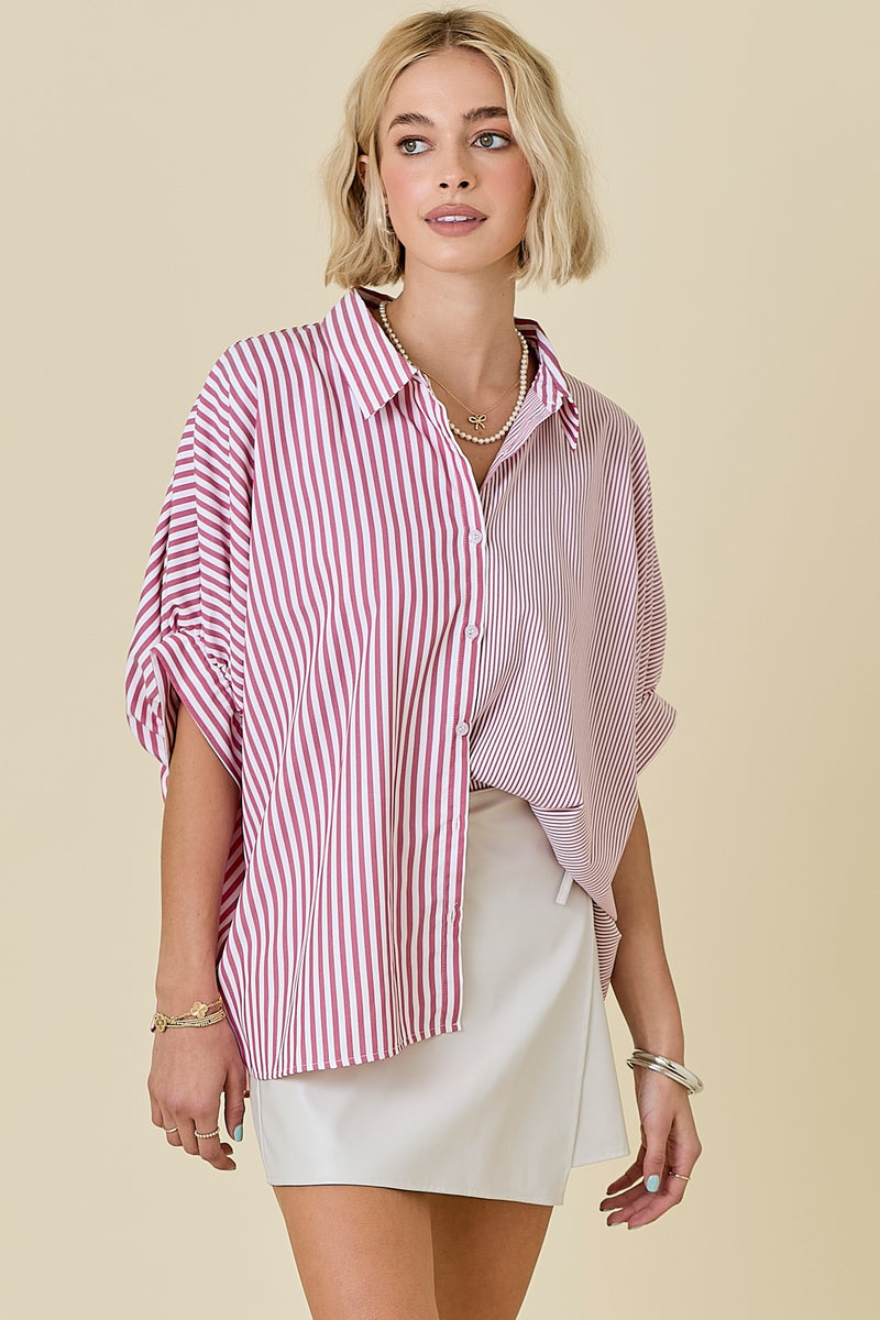 Red/White Stripe Button Up