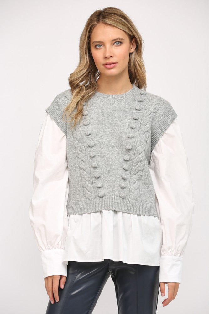 Grey Pom Pom Detail Sweater