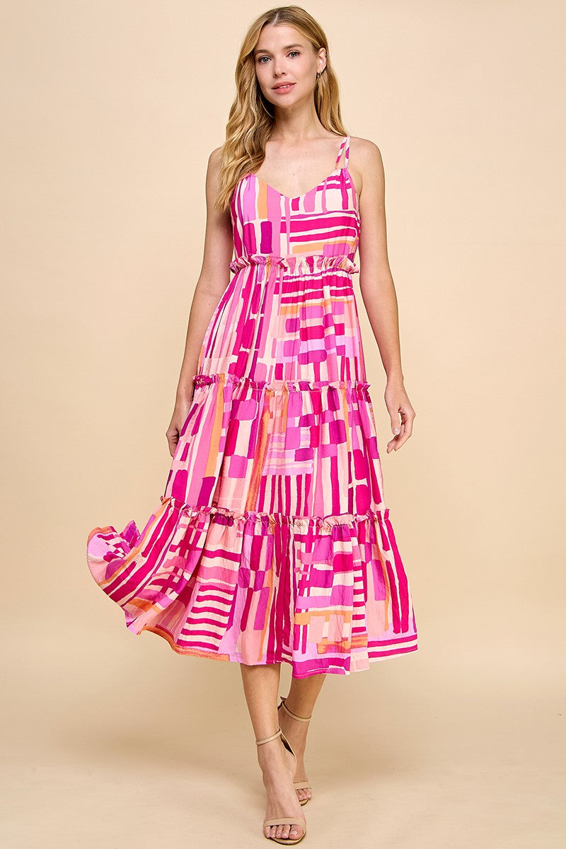 Pink Print Midi Dress