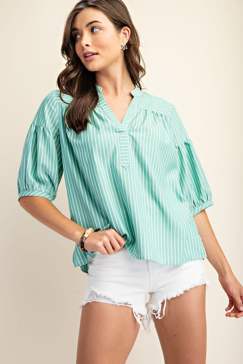 Green/White Stripe Top