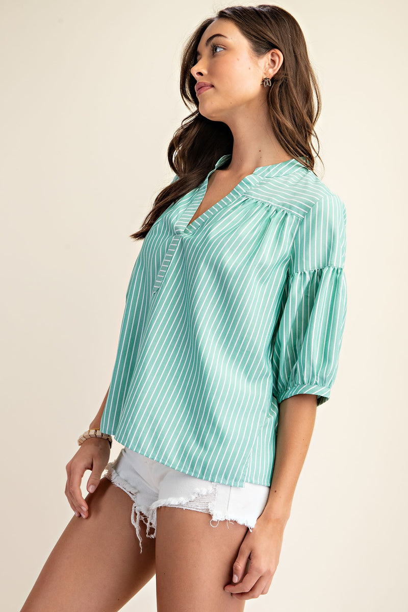 Green/White Stripe Top