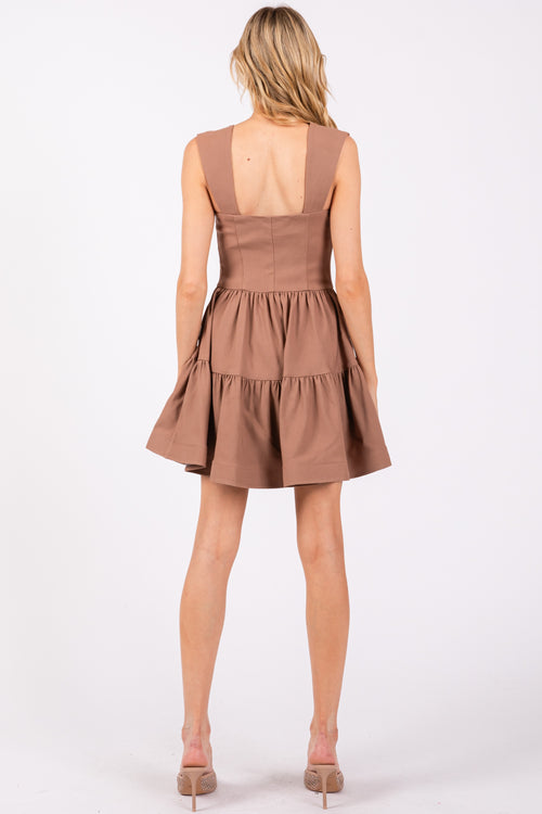 Camel Color Lace Up Dress