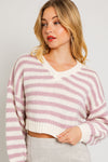 Pink/White Stripe Crop Sweater