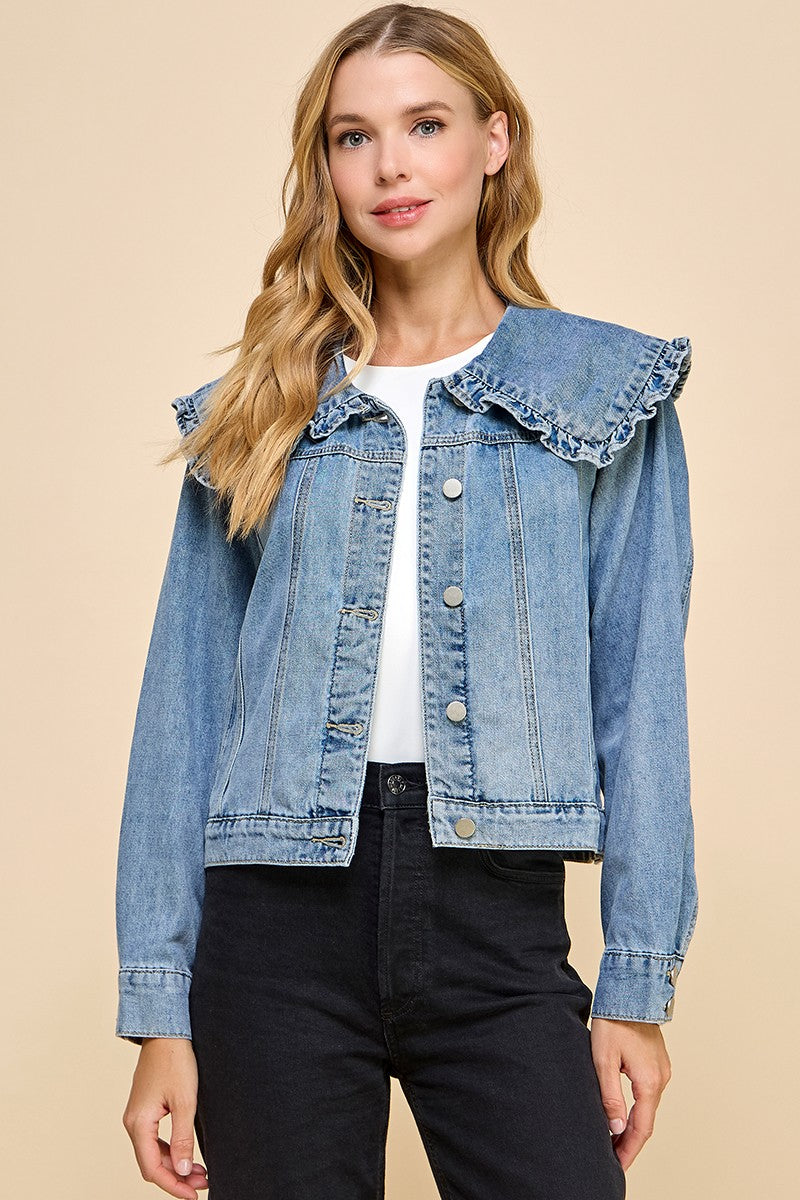 Denim Jacket w/Ruffle Collar