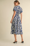 Blue/Cream Printed Midi Dress