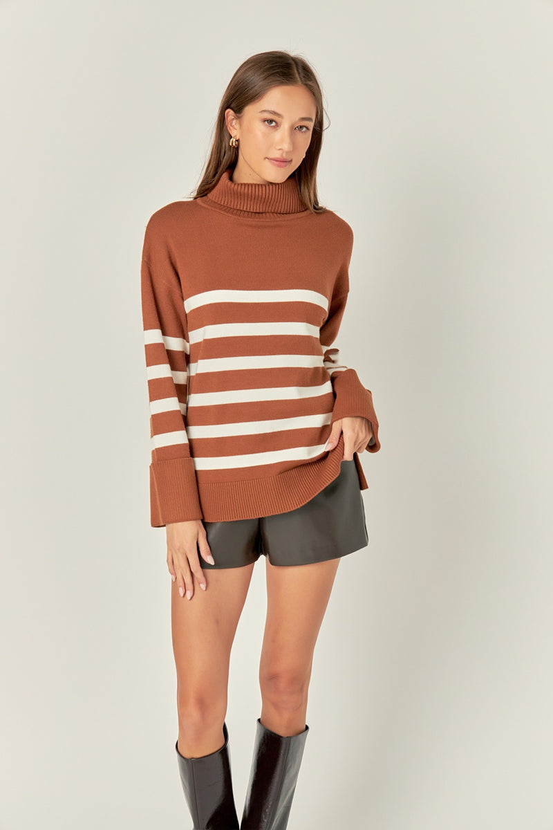 Camel/White Turtle Neck Sweater