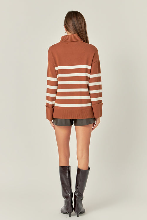 Camel/White Turtle Neck Sweater