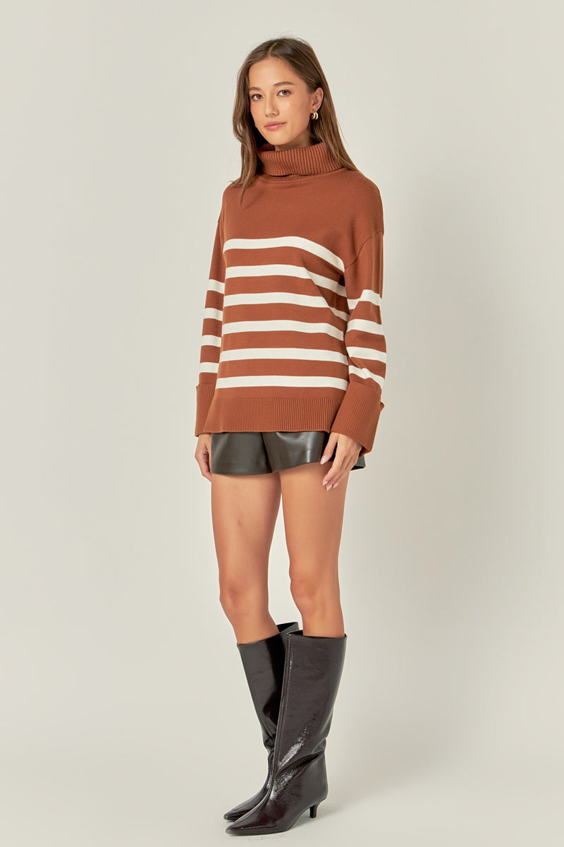 Camel/White Turtle Neck Sweater
