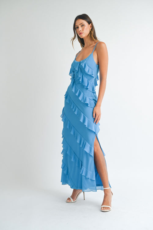 Aqua Tiered Ruffle Maxi