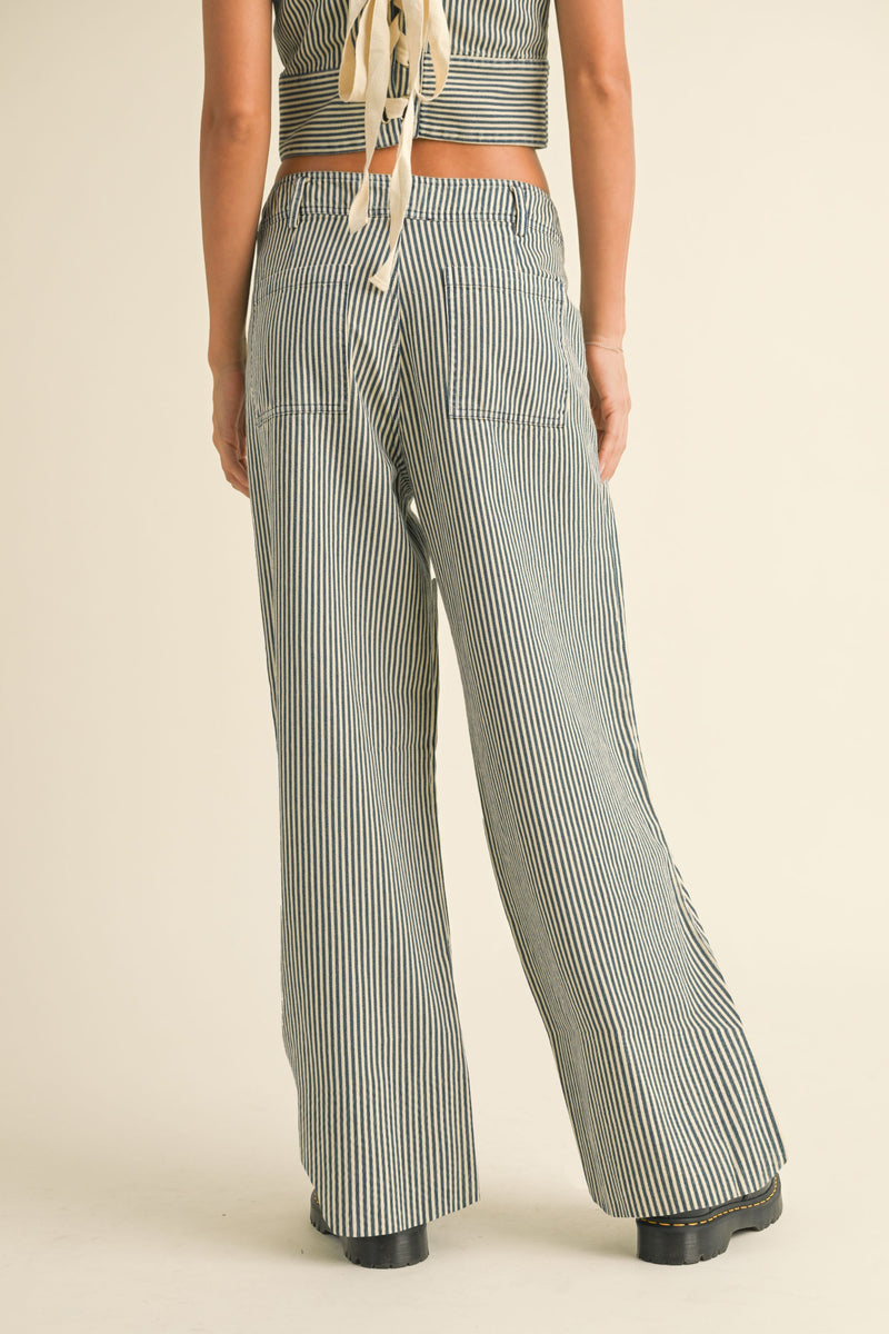 Blue Stripe Wide Leg Denim