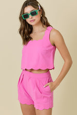 Pink Scalloped Crop Top