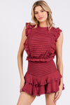 Wine Pleated Romper