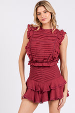 Wine Pleated Romper