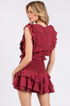 Wine Pleated Romper