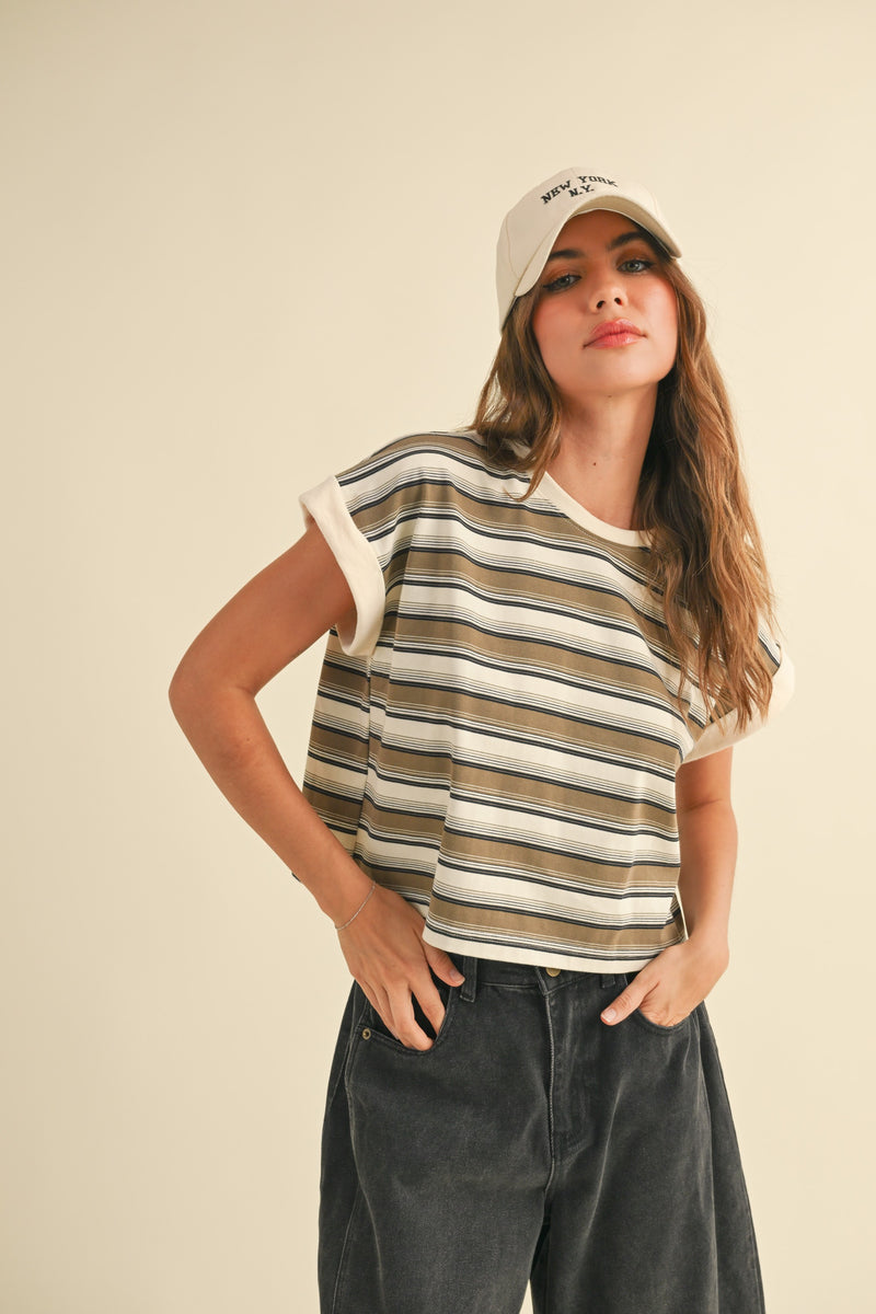 Olive Stripe Top