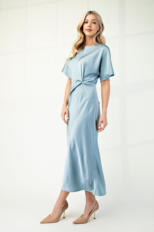 Blue Satin Midi Dress