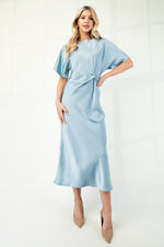 Blue Satin Midi Dress