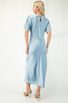 Blue Satin Midi Dress