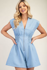 Blue Zip Front Romper