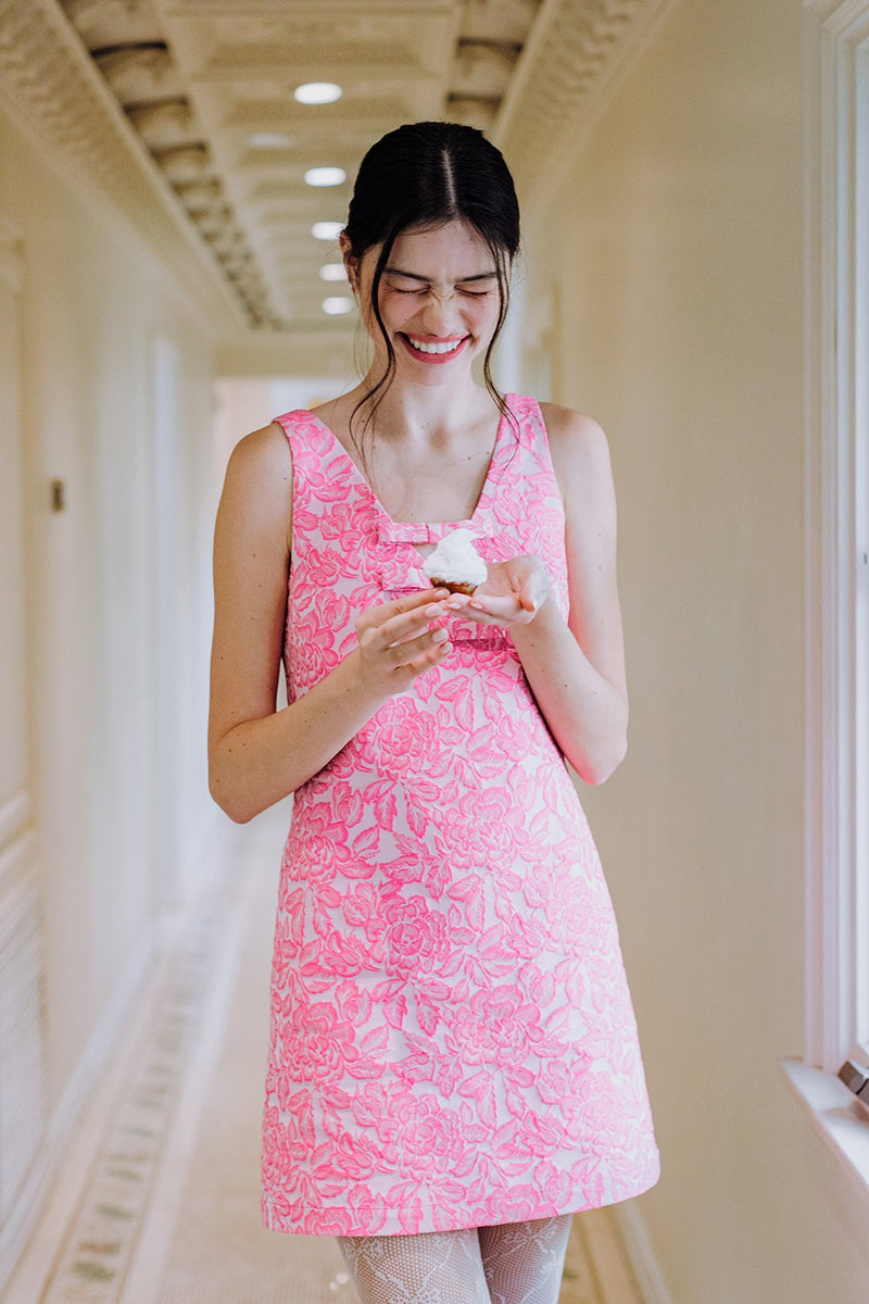 Pink Floral Jacquard Dress