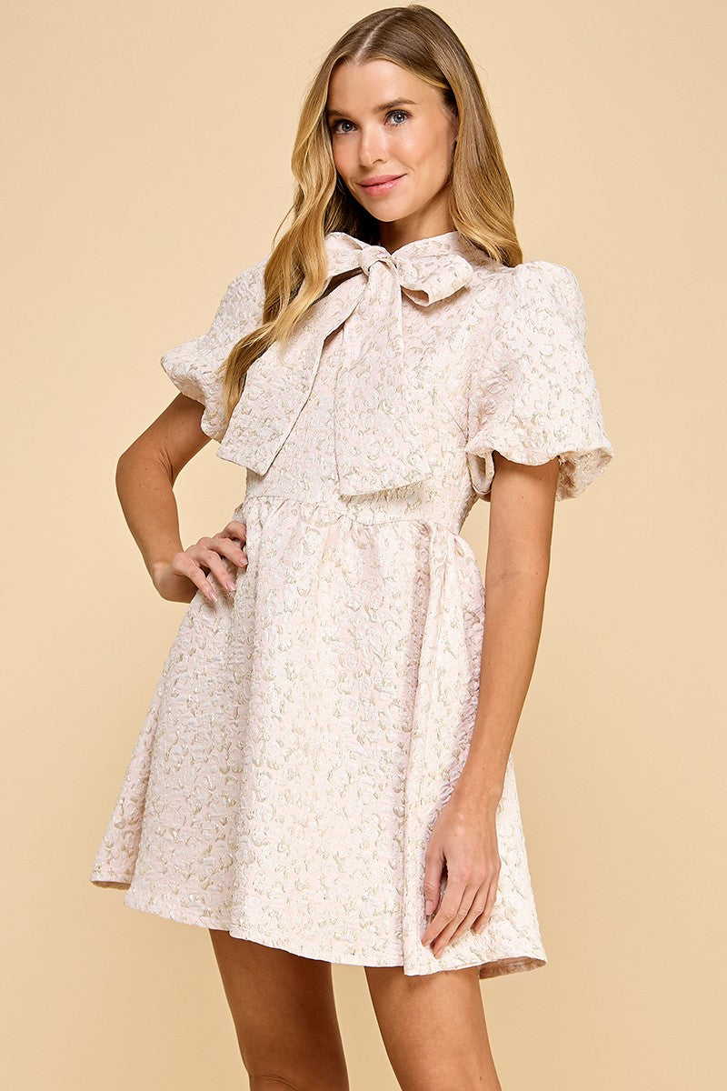 Pink Jacquard Short Sleeve Dress