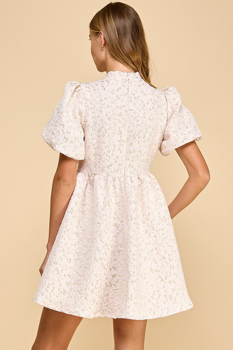 Pink Jacquard Short Sleeve Dress