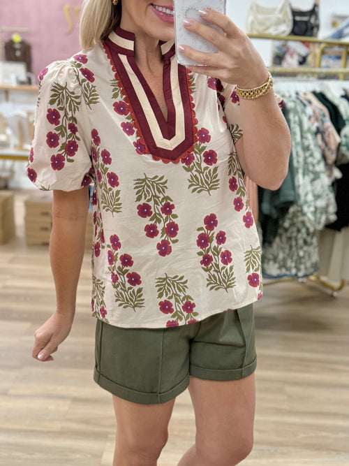 Bubble Sleeve Floral Top