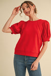Red Pleated Sleeve Top