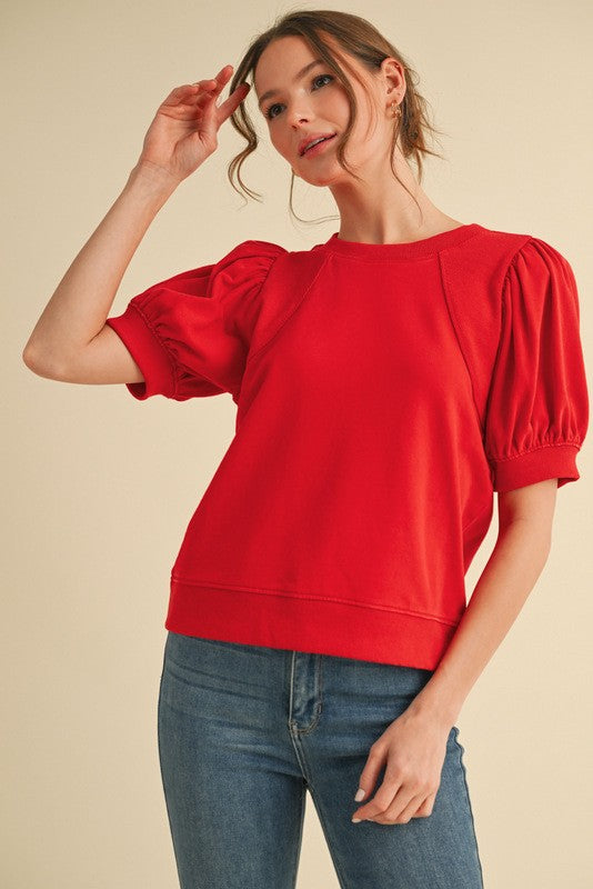 Red Pleated Sleeve Top