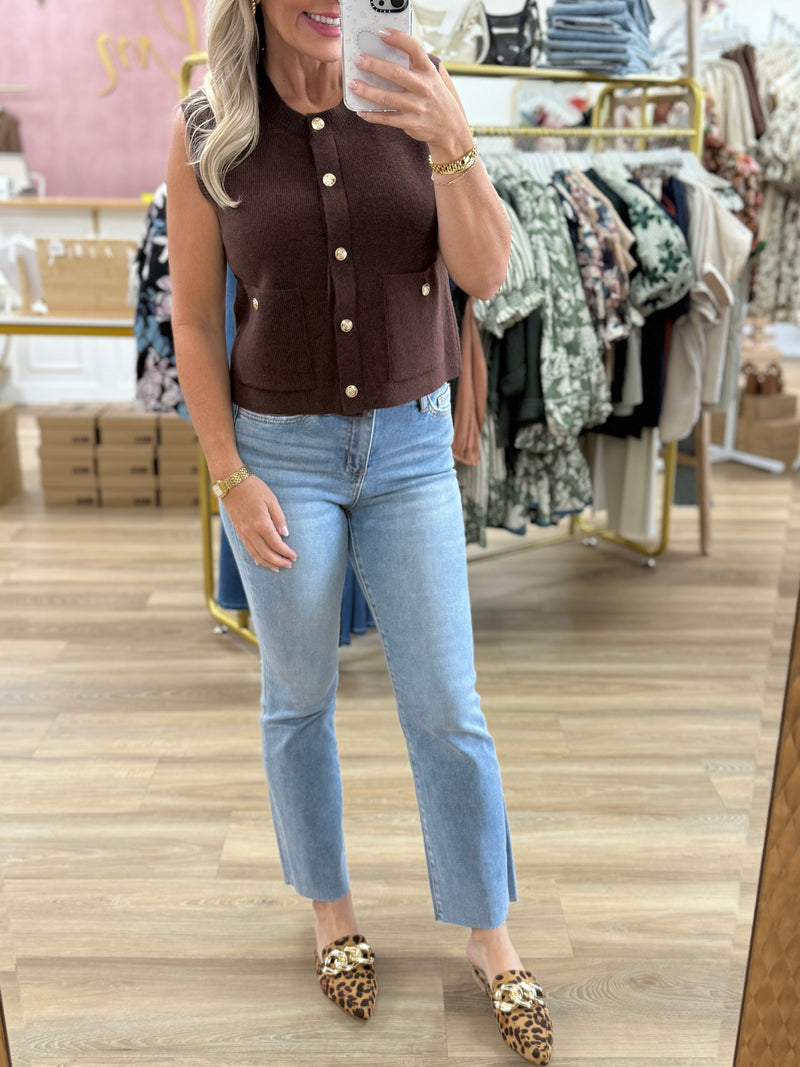 Brown Sleeveless Cardigan