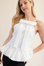 White Bow Peplum Top