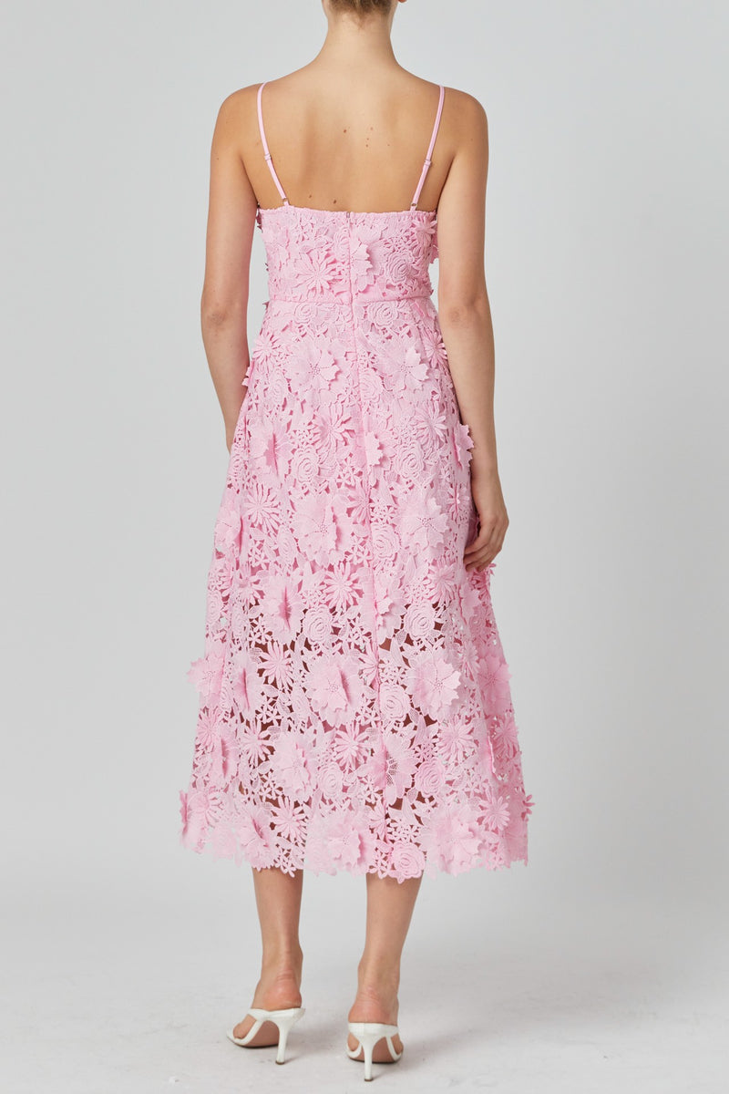 Pink Applique Midi Dress