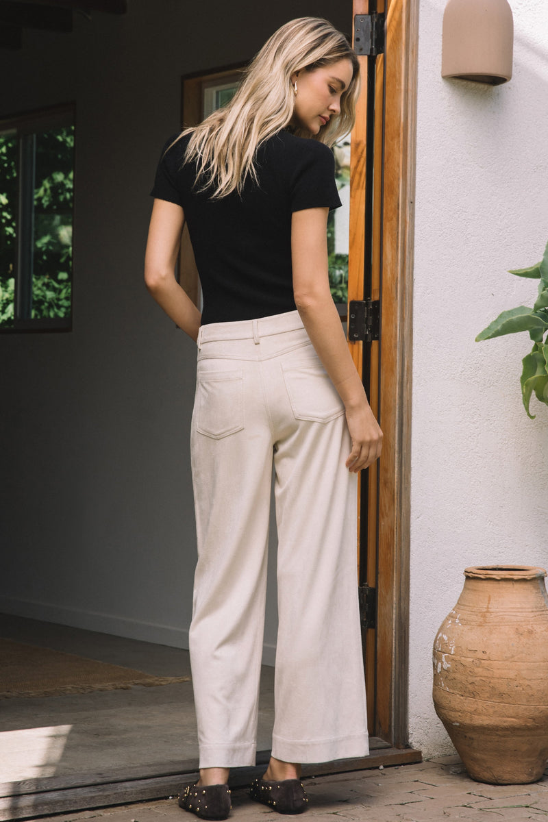 Cream Faux Suede Pants