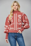 Floral Print Mock Neck Sweater