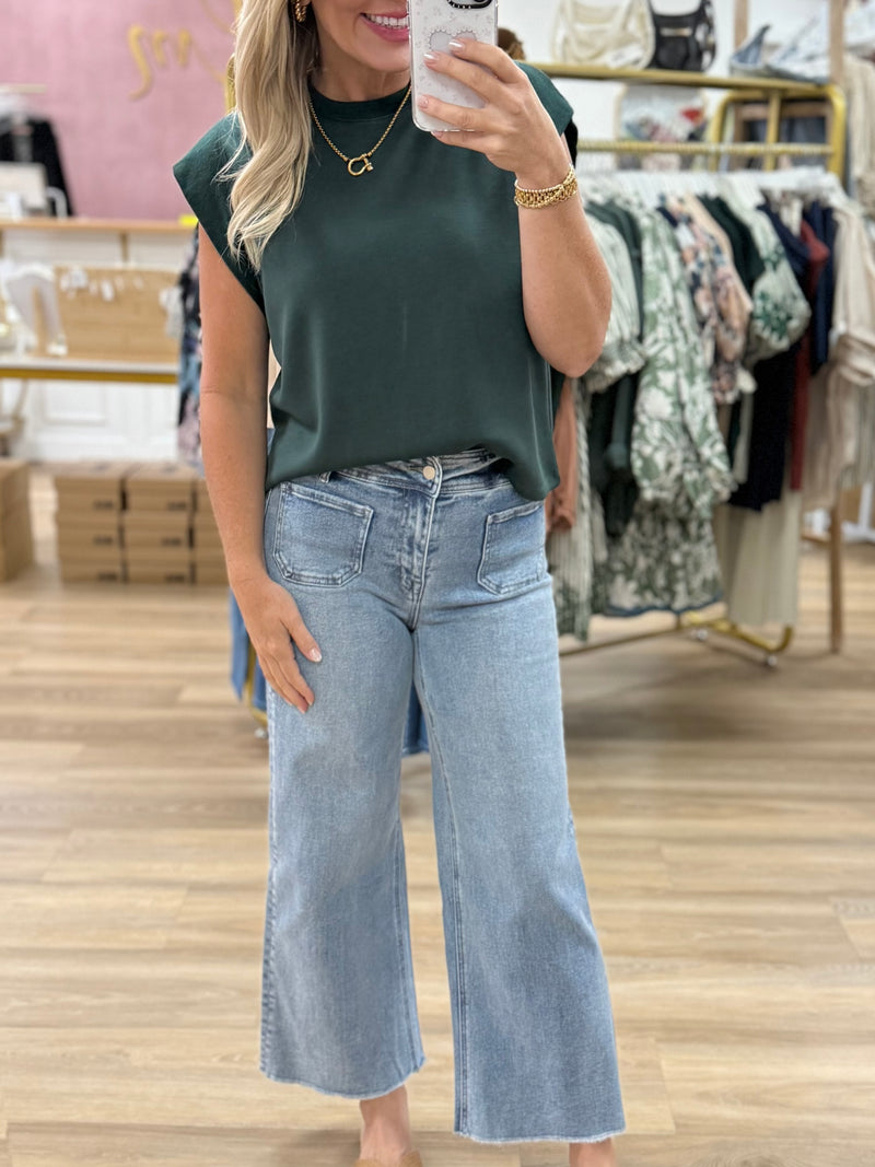 Forest Green Cap Sleeve Top
