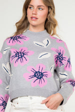 Grey Sweater w/Pink Flowers