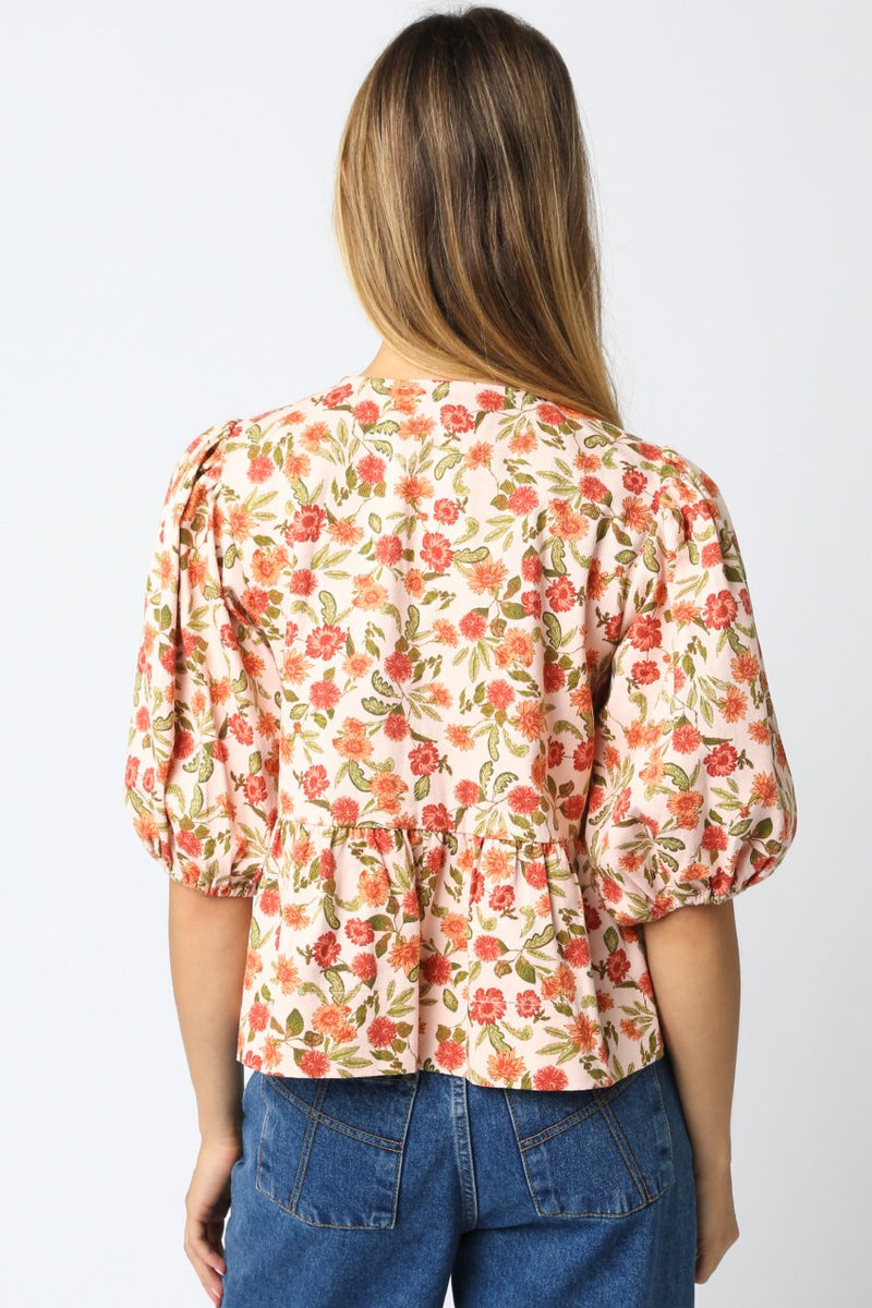 Peach Floral Peplum Top