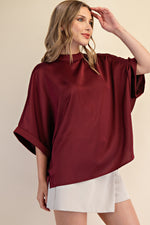Burgundy Oversized Satin Top