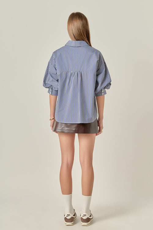 Navy Stripe Button Top