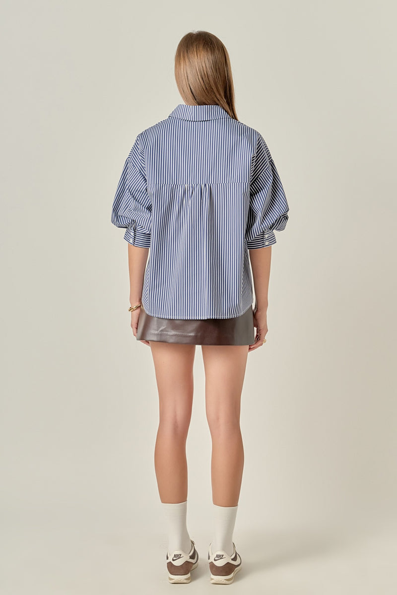 Navy Stripe Button Top