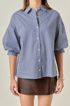 Navy Stripe Button Top