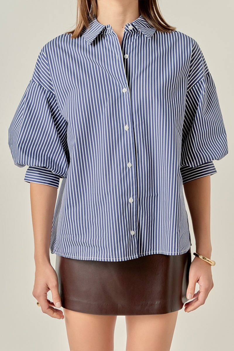 Navy Stripe Button Top