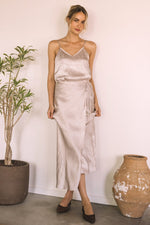 Champagne Satin Midi Skirt