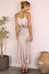 Champagne Satin Midi Skirt