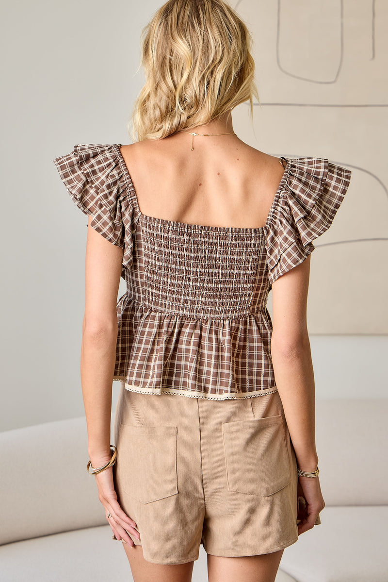 Brown Gingham Top
