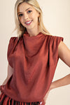 Rust Satin Sleeveless Top