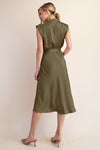 Olive Satin Midi Dress