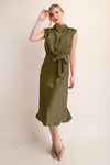Olive Satin Midi Dress