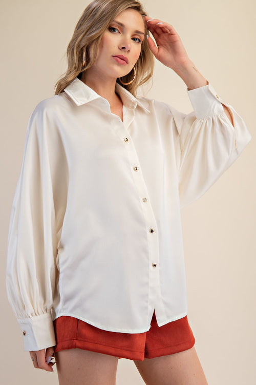 Ivory Button Up Satin Blouse